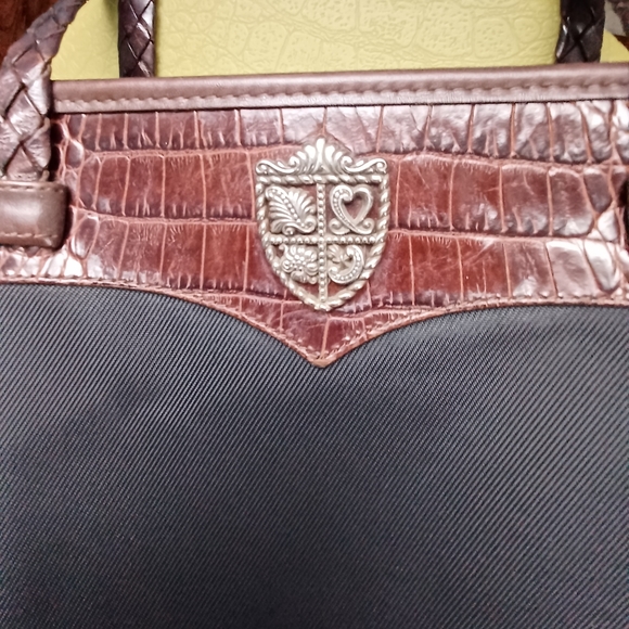 Brighton Black Nylon & Faux Brown Croc Embossed Handbag - Picture 7 of 12